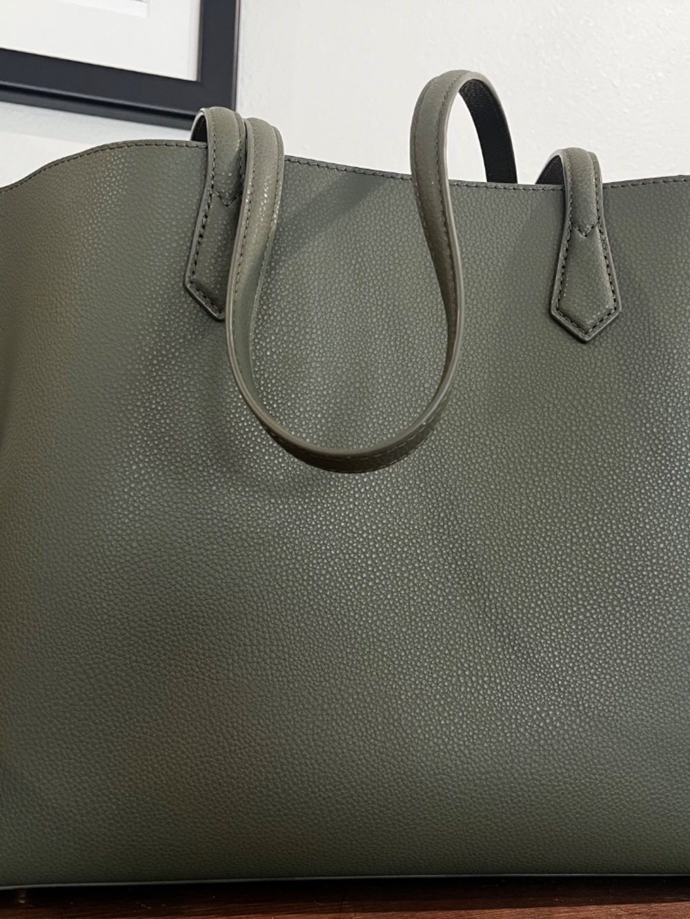 Green Quince Italian Leather Triple Compartment Shopper Tote - Picture 6 of 8